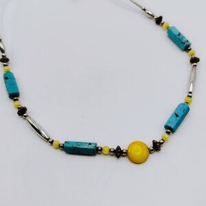 Vintage Sterling Silver & Turquoise Single Strand Beaded Necklace Multicolor OS
